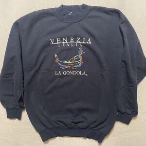 Vintage Italy Sweatshirt Venezia Italia Size L Gondola Venice Italian 80’s Blue